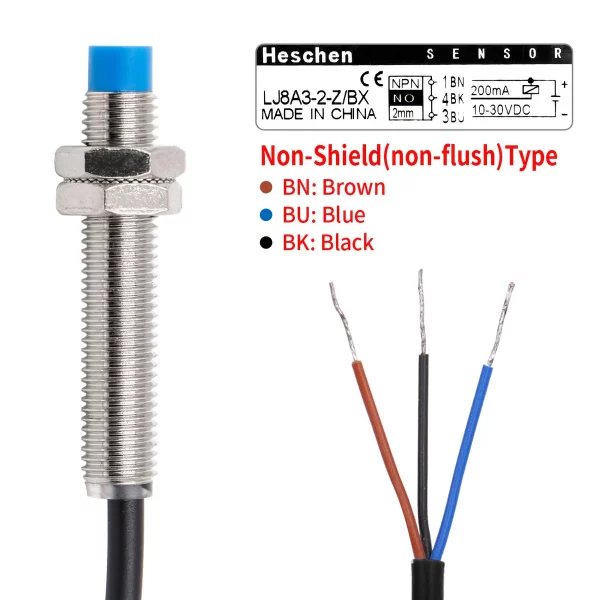Heschen M8 Inductive Proximity Sensor Switch Non-Embeddable Type LJ8A3-2-Z/BX Detector 2mm 10-30VDC 200mA NPN Normally Open(NO) 3 Wire - Image 4