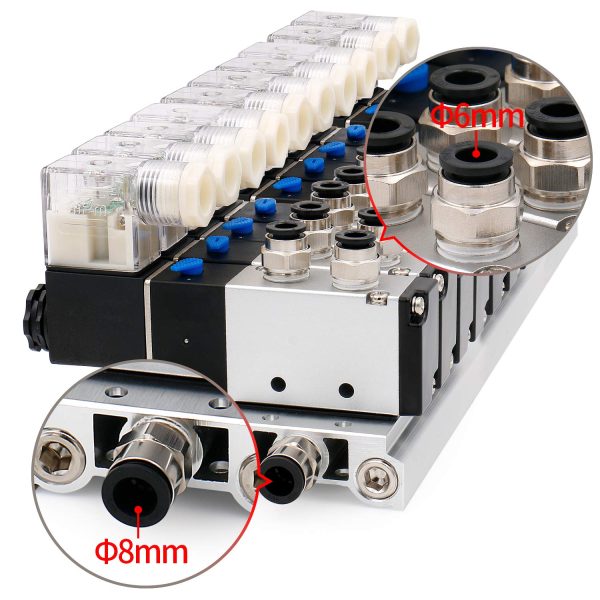 Heschen 10 Space Manifold Solenoid Valve 4V210-08 G1/4" 5 Way 2 Position with Base Muffler Quick Fittings Set - Image 4