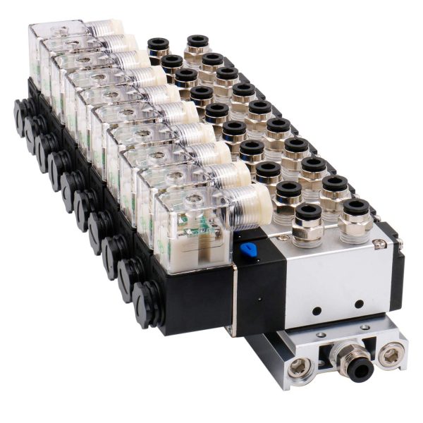 Heschen 10 Space Manifold Solenoid Valve 4V210-08 G1/4" 5 Way 2 Position with Base Muffler Quick Fittings Set - Image 2