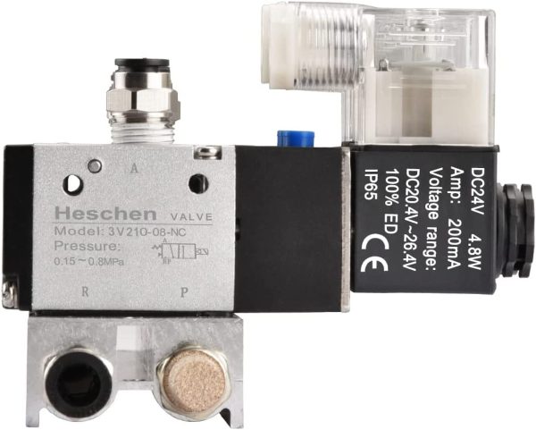Heschen 2 Space Pneumatic Solenoid Valve 3V210-08 12 VDC24 VDC110 VAC220 VAC PT14 2 Position 3 Way Manifold with Base Muffler Quick Fittings Set - Image 3