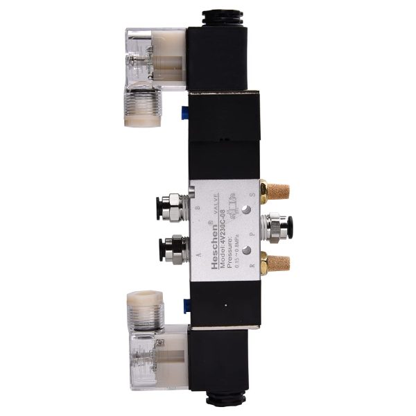 Heschen Electrical Pneumatic Solenoid Valve 4V230C-08, 12V/24V/110V220V PT1/4 5 Way 3 Position Double Coil Pilot-Operated Electric Closed Type CE with Fittings and Muffler - Image 2