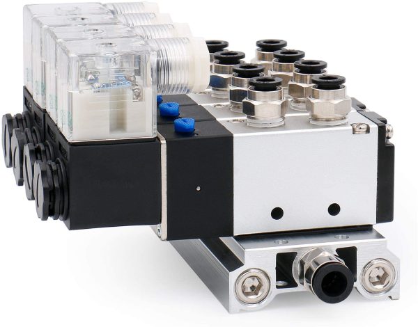 Heschen Electrical Pneumatic Triple Solenoid Valve 4V210-08 PT1/4 5 Way 2 Position Manifold Base Muffler Quick Fittings Set - Image 3