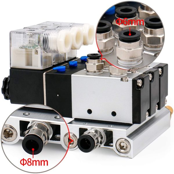 Heschen Electrical Pneumatic Triple Solenoid Valve 4V210-08 PT1/4 5 Way 2 Position Manifold Base Muffler Quick Fittings Set - Image 4