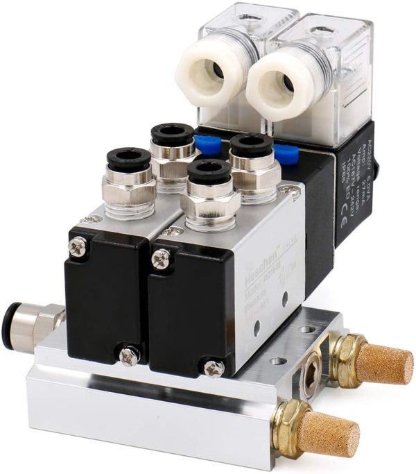 Heschen Electrical Pneumatic Twin Solenoid Valve 4V210-08 PT1/4 5 Way 2 Position Manifold Base, Muffler, Quick Fittings Set - Image 4