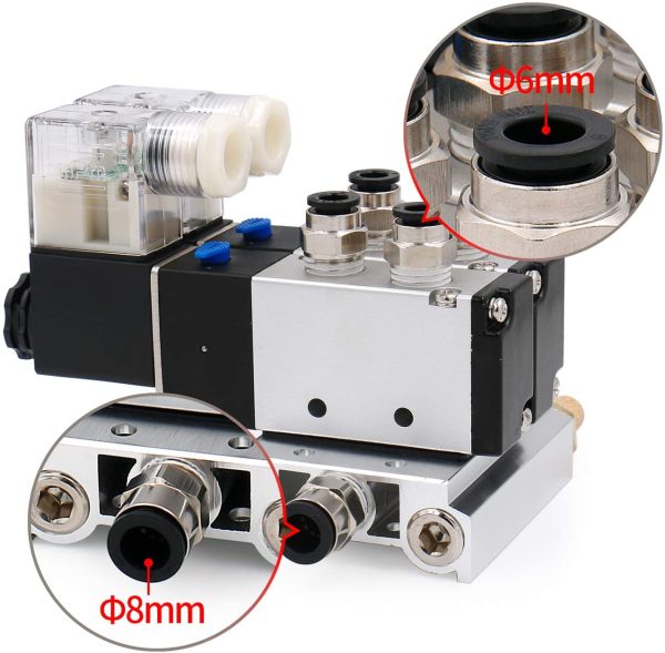 Heschen Electrical Pneumatic Twin Solenoid Valve 4V210-08 PT1/4 5 Way 2 Position Manifold Base, Muffler, Quick Fittings Set - Image 5