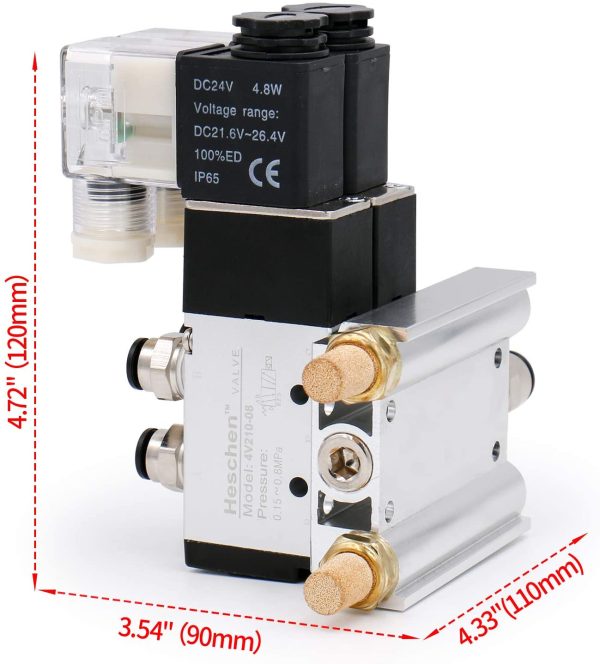 Heschen Electrical Pneumatic Twin Solenoid Valve 4V210-08 PT1/4 5 Way 2 Position Manifold Base, Muffler, Quick Fittings Set - Image 6