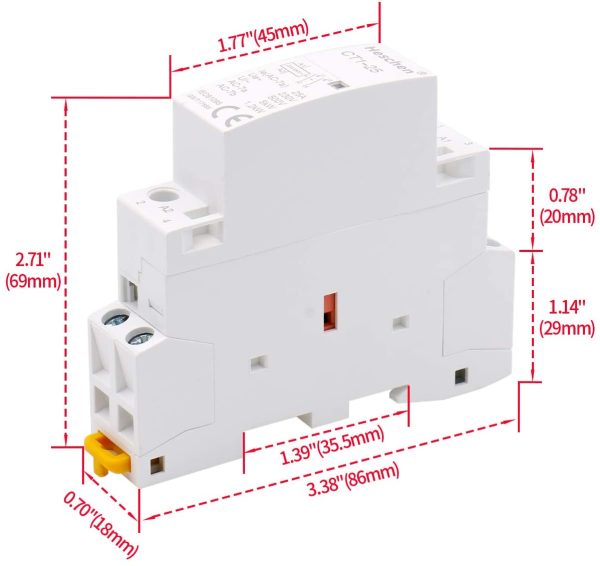 Household AC Contactor CT1-25 2 Pole 2 Normally Open 220V/230V Coil Voltage 35 mm DIN Rail Mount - Image 3