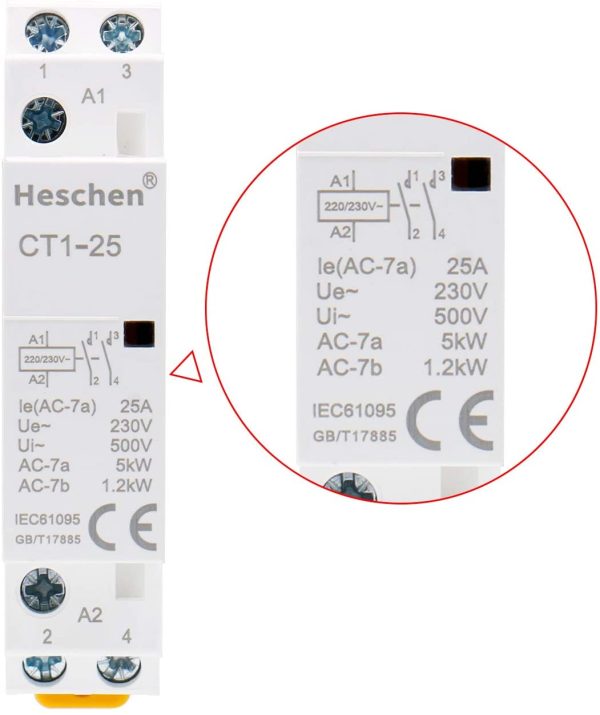 Household AC Contactor CT1-25 2 Pole 2 Normally Open 220V/230V Coil Voltage 35 mm DIN Rail Mount - Image 5
