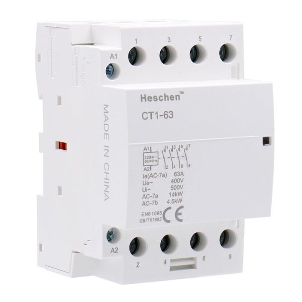 Household AC Contactor CT1-63 4 Pole Four Normally Open 220V/240V Coil Voltage 35 mm DIN Rail Mount