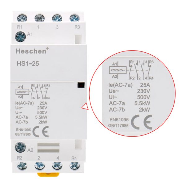 Household AC Contactor HS1-25 4 Pole 2NO 2NC 220V240V Coil Voltage 35mm DIN Rail Mount - Image 4