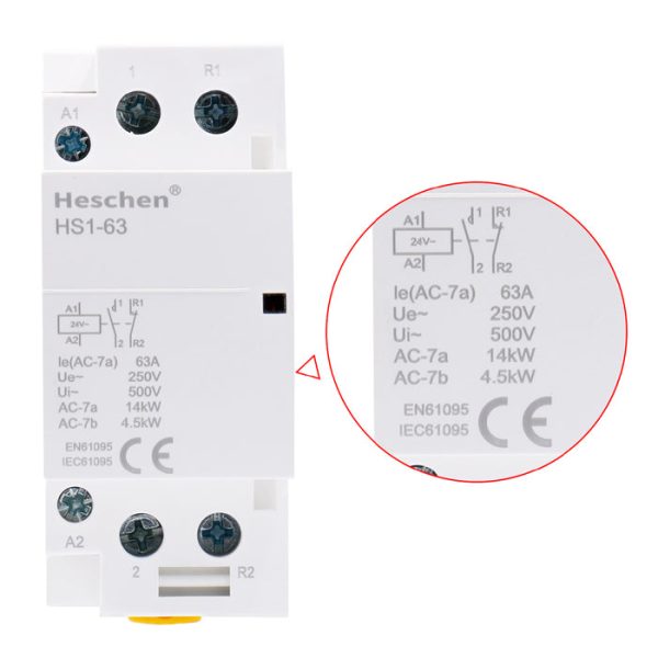 Household AC Contactor HS1-63 Ie 63A 2 Pole 1NO 1NC 24V Coil Voltage 35 mm DIN Rail Mount - Image 4