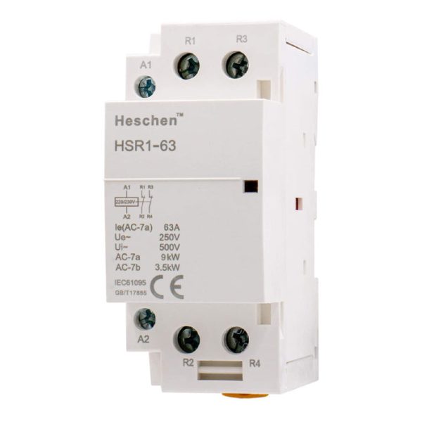 Household AC Contactor HSR1-63 2 Pole Two Normally Closed 220V230V Coil Voltage 35mm DIN Rail Mount