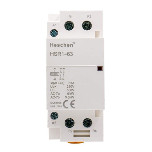 Household AC Contactor HSR1-63 2 Pole Two Normally Closed 220V230V Coil Voltage 35mm DIN Rail Mount - Image 2